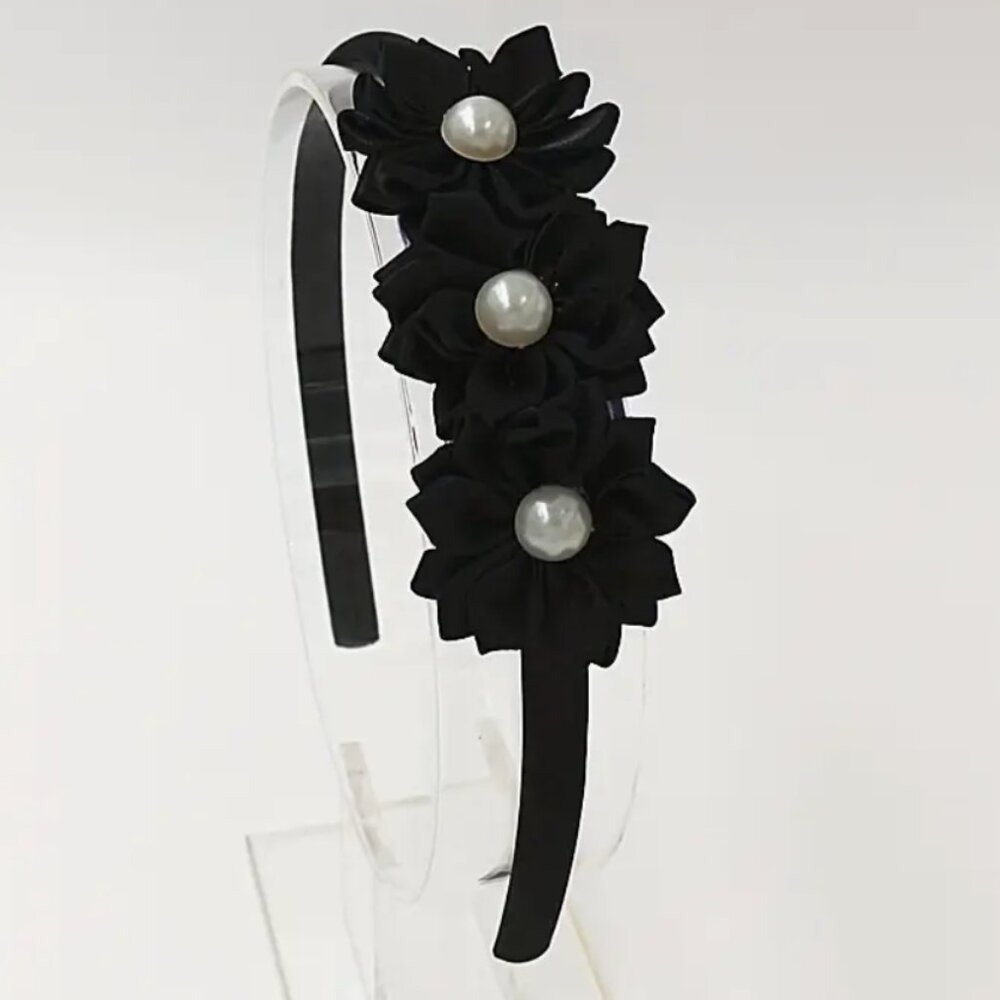 Two Floral Satin Hairbands (1Black & 1White)